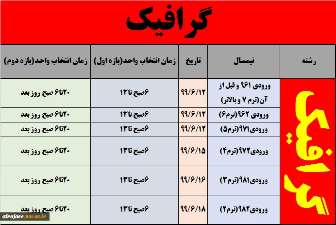 زمانبندی انتخاب واحدنیم سال 991 و تقویم آموزشی 2