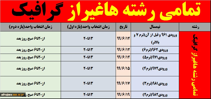 زمانبندی انتخاب واحدنیم سال 991 و تقویم آموزشی 3