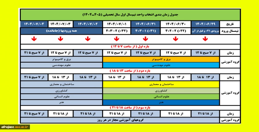 زمانبندی انتخاب واحد مهر 1404 2